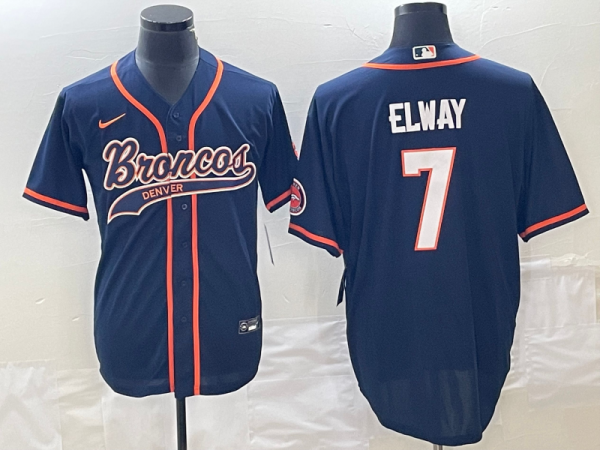 Men Denver Broncos #7 John Elway Navy Cool Base Stitched Baseball Jersey
