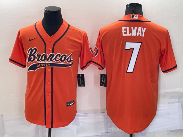 Men Denver Broncos #7 John Elway Orange Cool Base Stitched Baseball Jersey