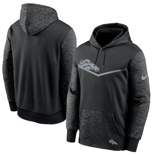 Men Denver Broncos Black Reflective Therma Hoodie
