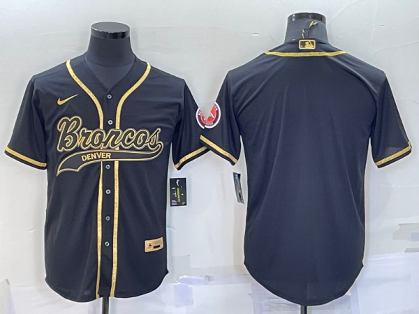 Men Denver Broncos Blank Black Gold With Patch Cool Base Stitched Baseball Jersey