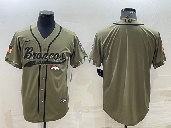 Men Denver Broncos Blank Olive Salute to Service Cool Base Stitched Baseball Jersey