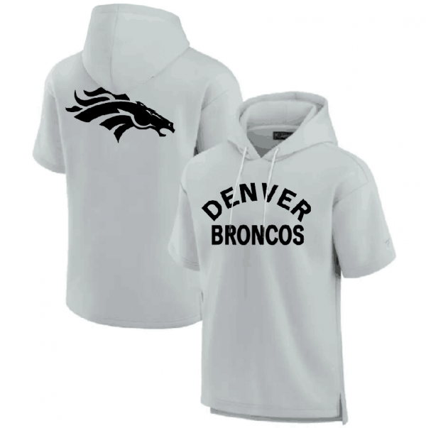 Men Denver Broncos Gray Super Soft Fleece Short Sleeve Hoodie