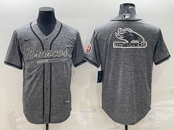 Men Denver Broncos Grey Team Big Logo With Patch Cool Base Stitched Baseball Jersey
