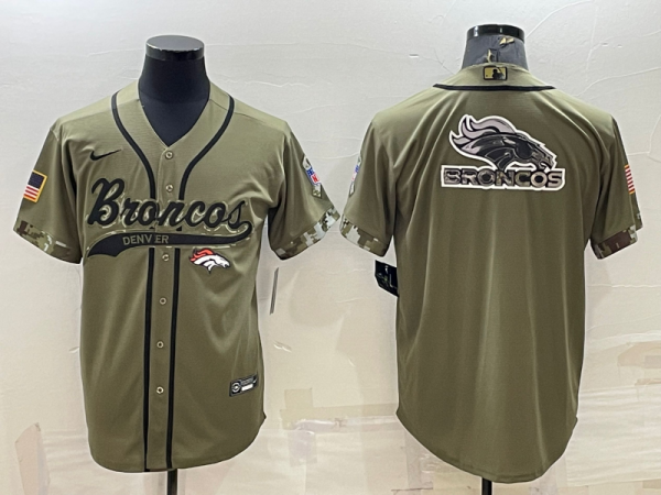 Men Denver Broncos Olive Salute to Service Team Big Logo Cool Base Stitched Baseball Jersey