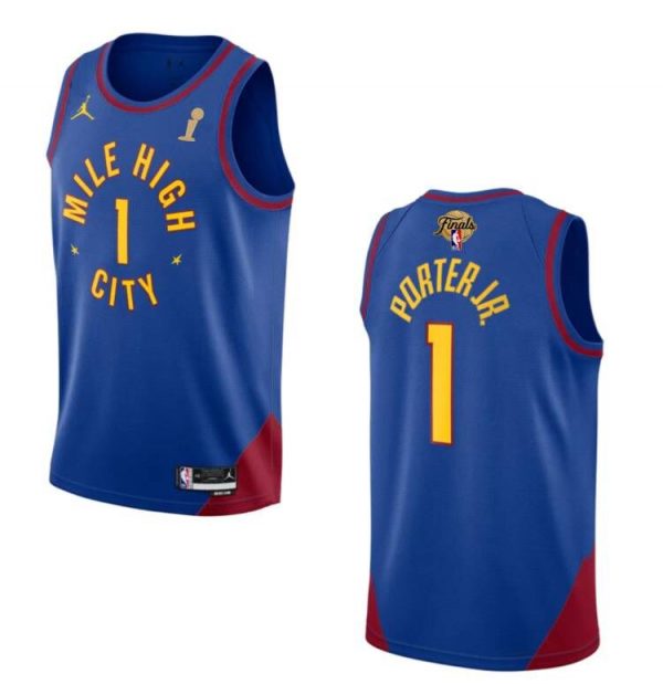 Men Denver Nuggets #1 Michael Porter Jr. Blue 2023 Finals Champions Statement Edition Stitched Basketball Jersey
