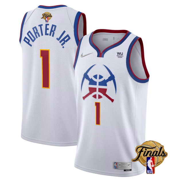 Men Denver Nuggets #1 Michael Porter Jr. White 2023 Finals Earned Edition Stitched Basketball Jersey