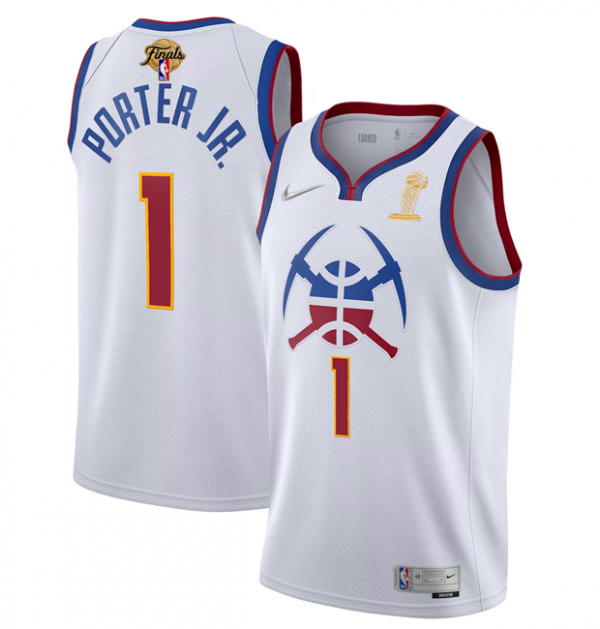 Men Denver Nuggets #1 Michael Porter Jr. White 2023 Finals Earned Edition Stitched Basketball Jersey