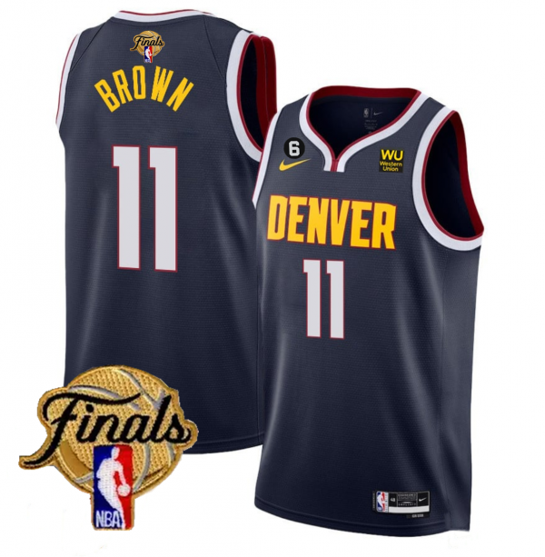 Men Denver Nuggets #11 Bruce Brown Navy 2023 Finals Icon Edition With NO.6 Patch Stitched Basketball Jersey