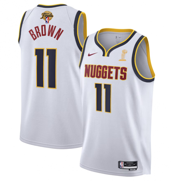 Men Denver Nuggets #11 Bruce Brown White 2023 Finals Association Edition Stitched Basketball Jersey