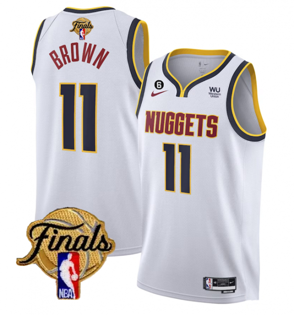 Men Denver Nuggets #11 Bruce Brown White 2023 Finals Association Edition With NO.6 Patch Stitched Basketball Jersey