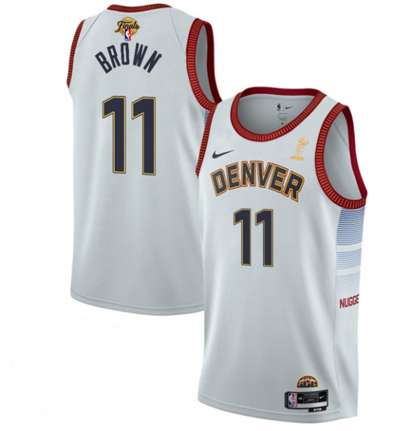 Men Denver Nuggets #11 Bruce Brown White 2023 Finals Champions Icon Edition Stitched Basketball Jersey