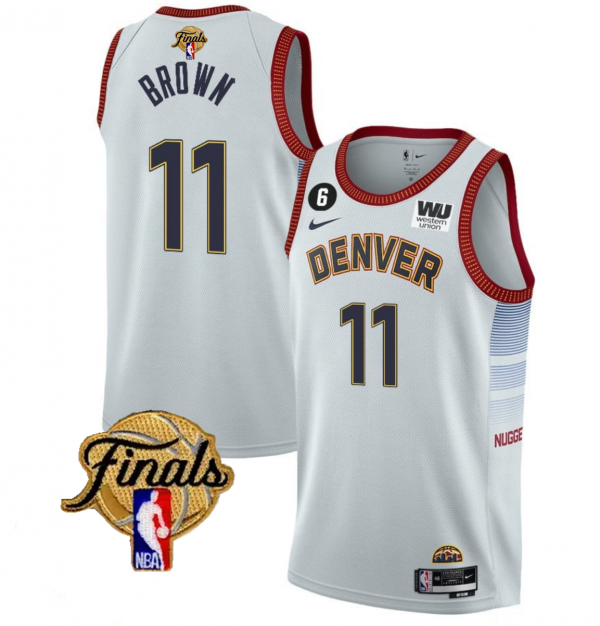 Men Denver Nuggets #11 Bruce Brown White 2023 Finals Icon Edition With NO.6 Patch Stitched Basketball Jersey