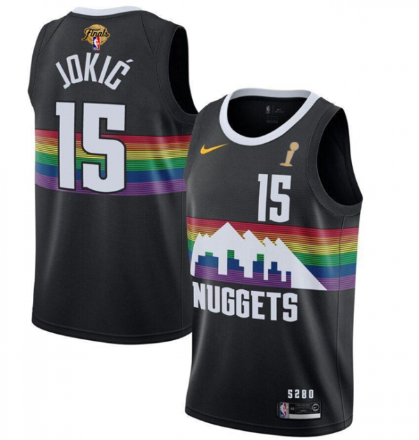 Men Denver Nuggets #15 Nikola Jokic Black 2023 Finals Champions City Edition Stitched Basketball Jersey