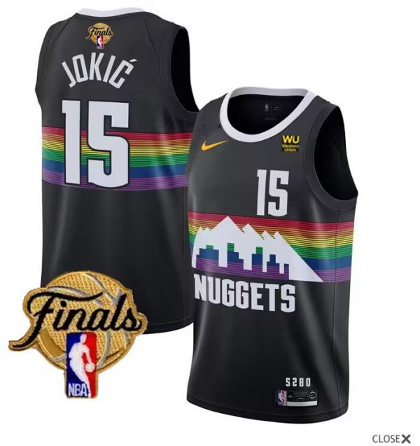 Men Denver Nuggets #15 Nikola Jokic Black 2023 Finals City Edition Stitched Basketball Jersey