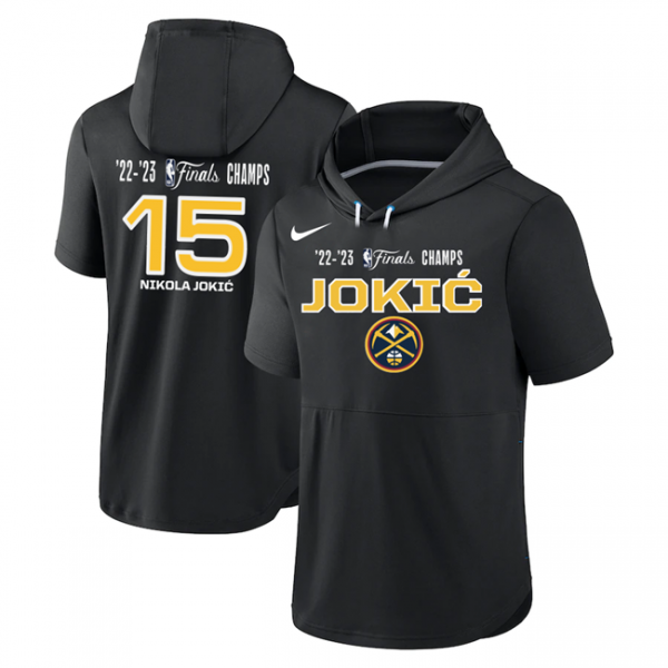 Men Denver Nuggets #15 Nikola Jokic Black Performance Short Sleeve Pullover Hoodie
