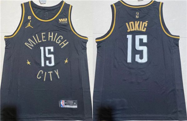 Men Denver Nuggets #15 Nikola Jokic Black With NO.6 Patch Stitched Jersey
