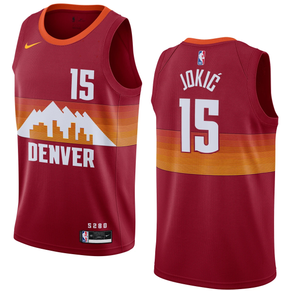 Men Denver Nuggets #15 Nikola Jokic Red City Edition Stitched Jersey