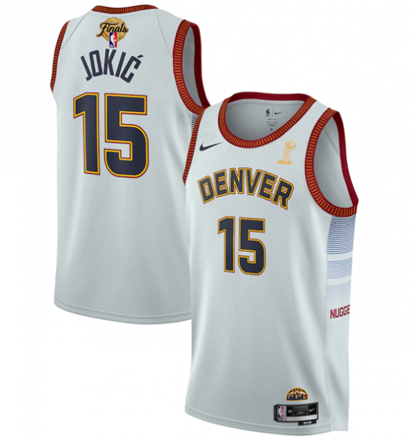 Men Denver Nuggets #15 Nikola Jokic White 2023 Finals Champions Icon Edition Stitched Basketball Jersey