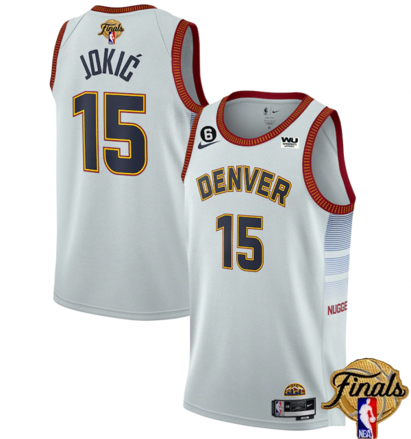 Men Denver Nuggets #15 Nikola Jokic White 2023 Finals Icon Edition With NO.6 Patch Stitched Basketball Jersey