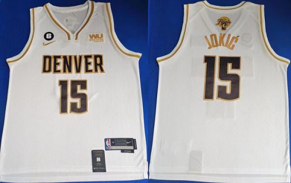 Men Denver Nuggets #15 Nikola Jokic White With NO.6 Patch Stitched Jersey