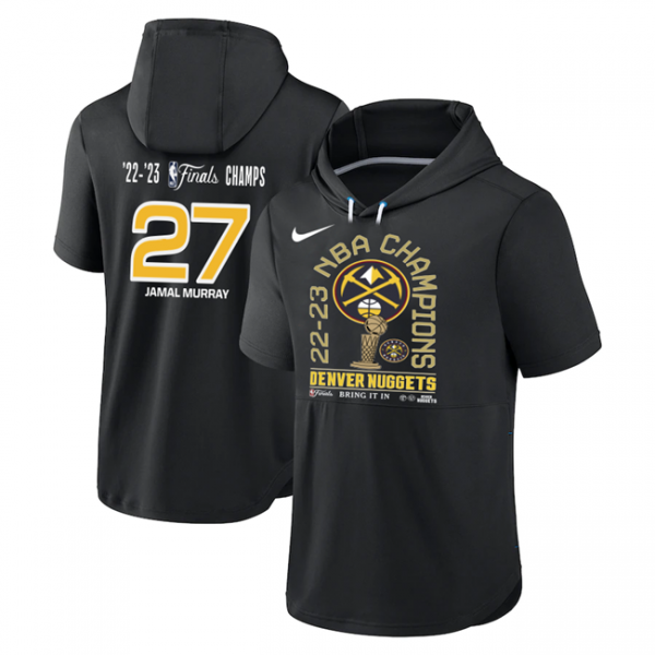 Men Denver Nuggets #27 Jamal Murray Black Performance Short Sleeve Pullover Hoodie