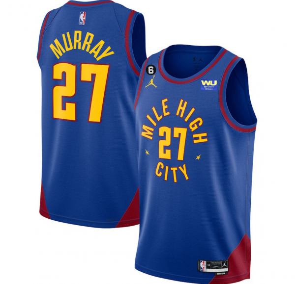 Men Denver Nuggets #27 Jamal Murray Blue 2022/23 Statement Edition With NO.6 Patch Stitched Jersey
