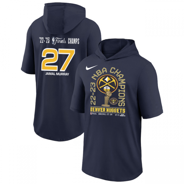 Men Denver Nuggets #27 Jamal Murray Navy Performance Short Sleeve Pullover Hoodie