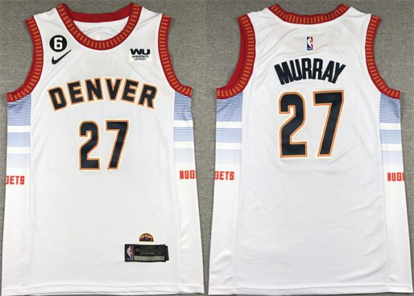 Men Denver Nuggets #27 Jamal Murray Silver 2022/23 City Edition With NO.6 Patch Stitched Jersey