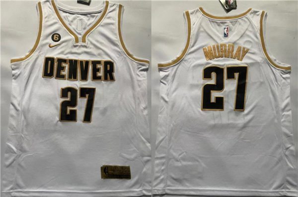 Men Denver Nuggets #27 Jamal Murray White With NO.6 Patch Stitched Jersey