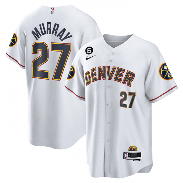 Men Denver Nuggets #27 Jamal Murray White With No.6 Patch Cool Base Stitched Baseball Jersey