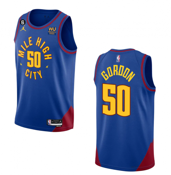 Men Denver Nuggets #50 Aaron Gordon Blue 2022/23 Statement Edition With NO.6 Patch Stitched Jersey