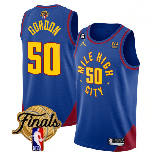 Men Denver Nuggets #50 Aaron Gordon Blue 2023 Finals Statement Edition With NO.6 Patch Stitched Basketball Jersey