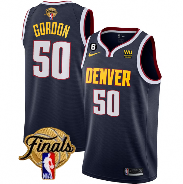 Men Denver Nuggets #50 Aaron Gordon Navy 2023 Finals Icon Edition With NO.6 Patch Stitched Basketball Jersey