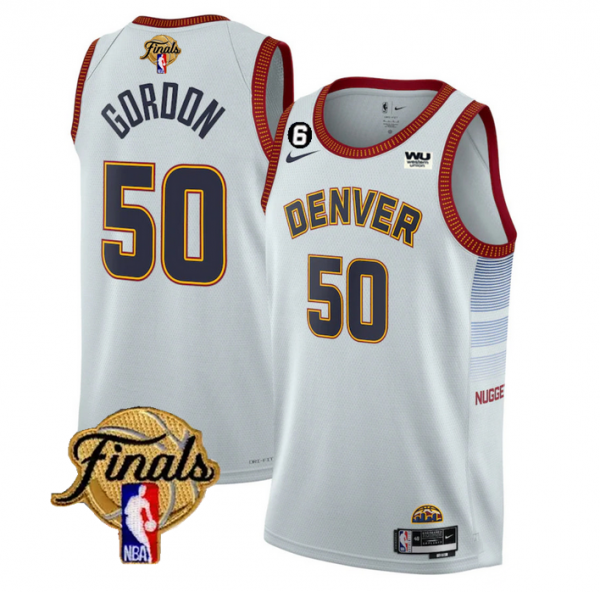 Men Denver Nuggets #50 Aaron Gordon White 2023 Finals Icon Edition With NO.6 Patch Stitched Basketball Jersey
