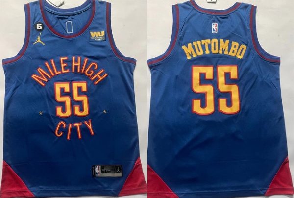 Men Denver Nuggets #55 Dikembe Mutombo Blue With NO.6 Patch Stitched Jersey