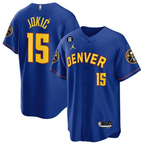 Denver Nuggets Active Player Custom Blue With No.6 Patch Stitched Baseball Jersey