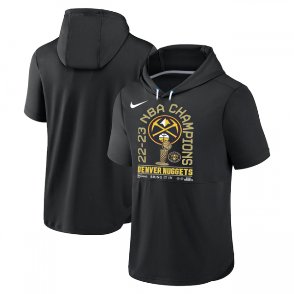 Men Denver Nuggets Black 2022-23 Champions Performance Short Sleeve Pullover Hoodie