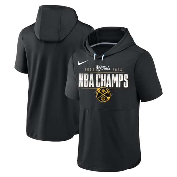 Men Denver Nuggets Black 2022-23 Champions Performance Short Sleeve Pullover Hoodie