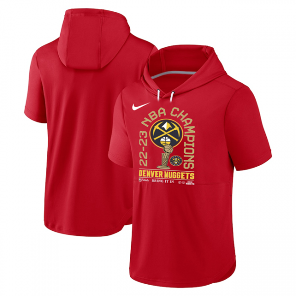 Men Denver Nuggets Red 2022-23 Champions Performance Short Sleeve Pullover Hoodie