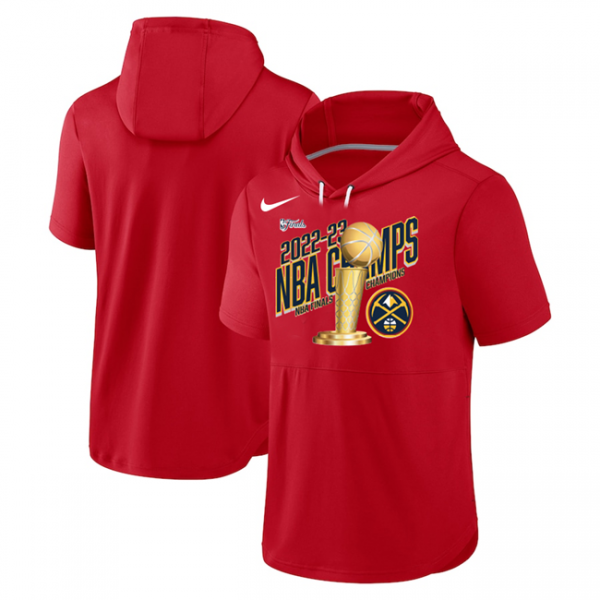 Men Denver Nuggets Red 2023 Champions Performance Short Sleeve Pullover Hoodie