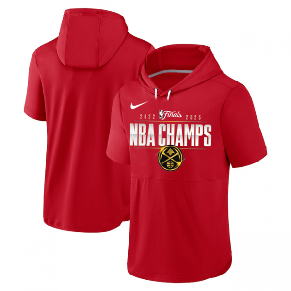 Men Denver Nuggets Red Champions Performance Short Sleeve Pullover Hoodie
