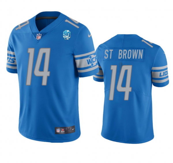 Men Detroit Lions #14 Amon-Ra St. Brown Blue 2023 90th Anniversary Vapor Untouchable Limited Stitched Jersey