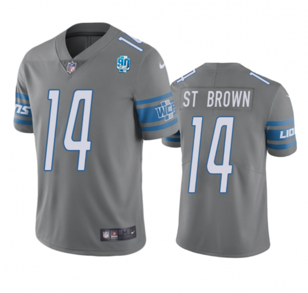 Men Detroit Lions #14 Amon-Ra St. Brown Grey 2023 90th Anniversary Vapor Untouchable Limited Stitched Jersey