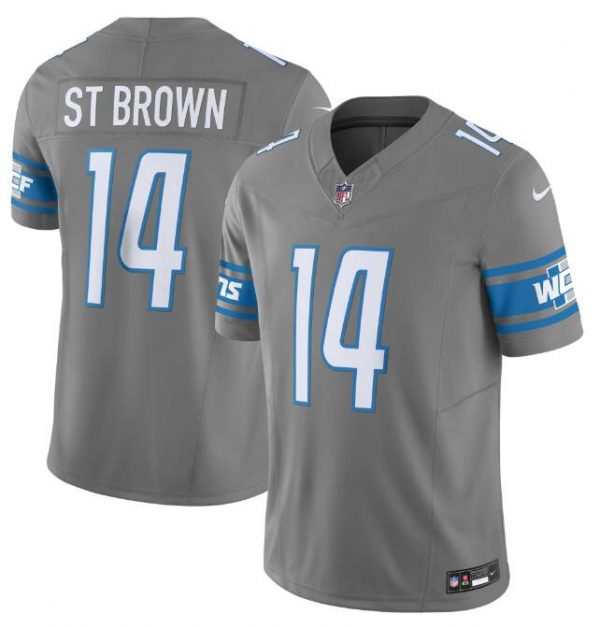 Men Detroit Lions #14 Amon-Ra St. Brown Grey 2023 F.U.S.E. Vapor Untouchable Limited Stitched Jersey