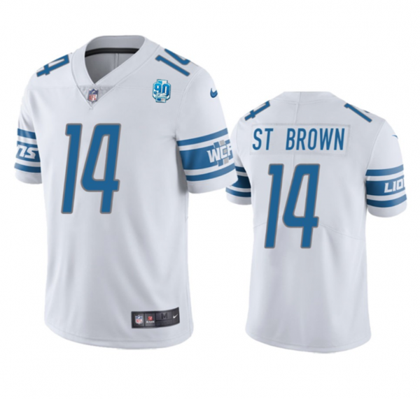 Men Detroit Lions #14 Amon-Ra St. Brown White 2023 90th Anniversary Vapor Untouchable Limited Stitched Jersey