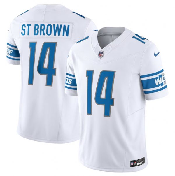 Men Detroit Lions #14 Amon-Ra St. Brown White 2023 F.U.S.E. Vapor Untouchable Limited Stitched Jersey