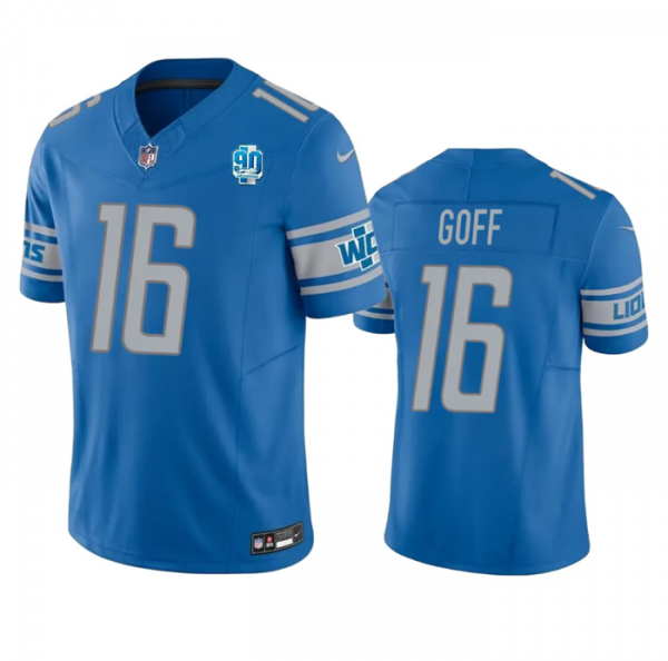 Men Detroit Lions #16 Jared Goff Blue 2023 F.U.S.E. 90th Anniversary Vapor Untouchable Limited Stitched Jersey