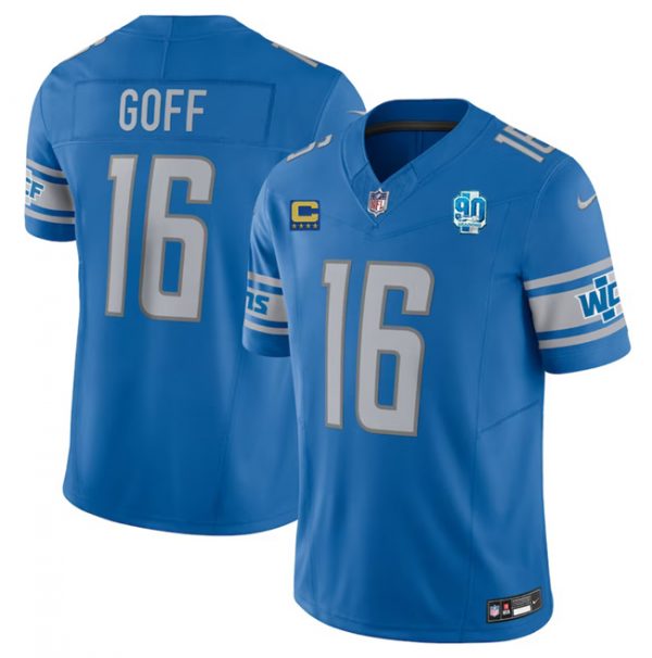 Men Detroit Lions #16 Jared Goff Blue 2023 F.U.S.E. With 1-Star C Patch And 90th Anniversary Patch Vapor Untouchable Limited Stitched Jersey