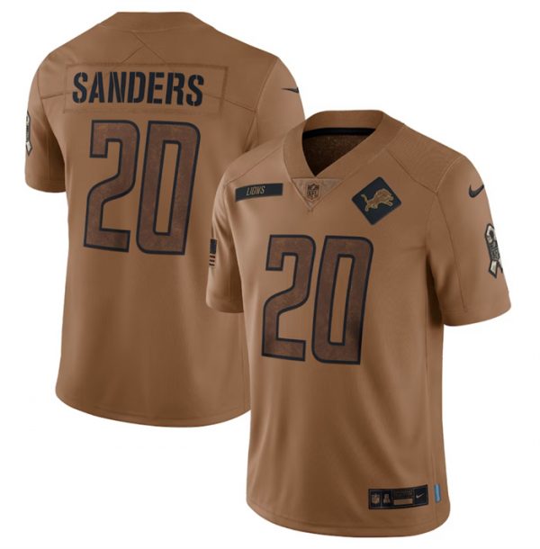 Men Detroit Lions #20 Barry Sanders 2023 Brown Salute To Service Limited Football Jersey