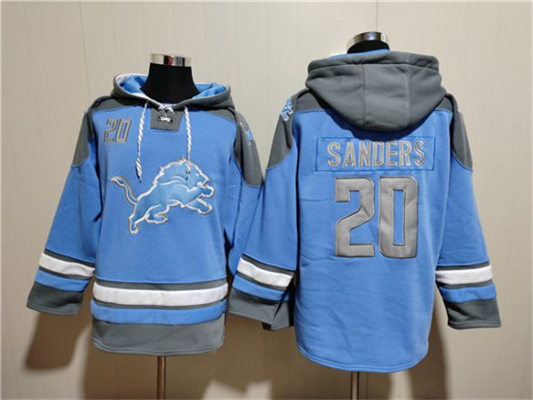 Men Detroit Lions #20 Barry Sanders Blue Ageless Must-Have Lace-Up Pullover Hoodie
